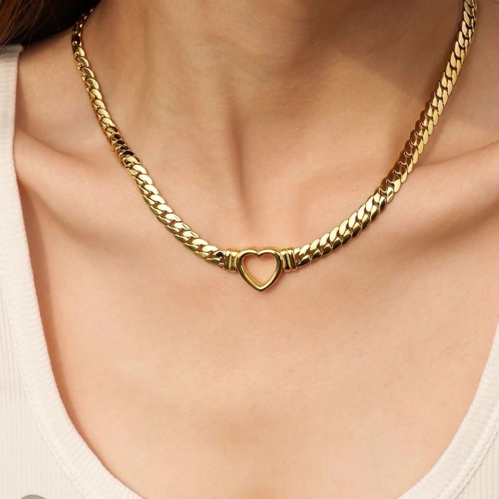14K Gold Plated Open Heart Choker Necklace